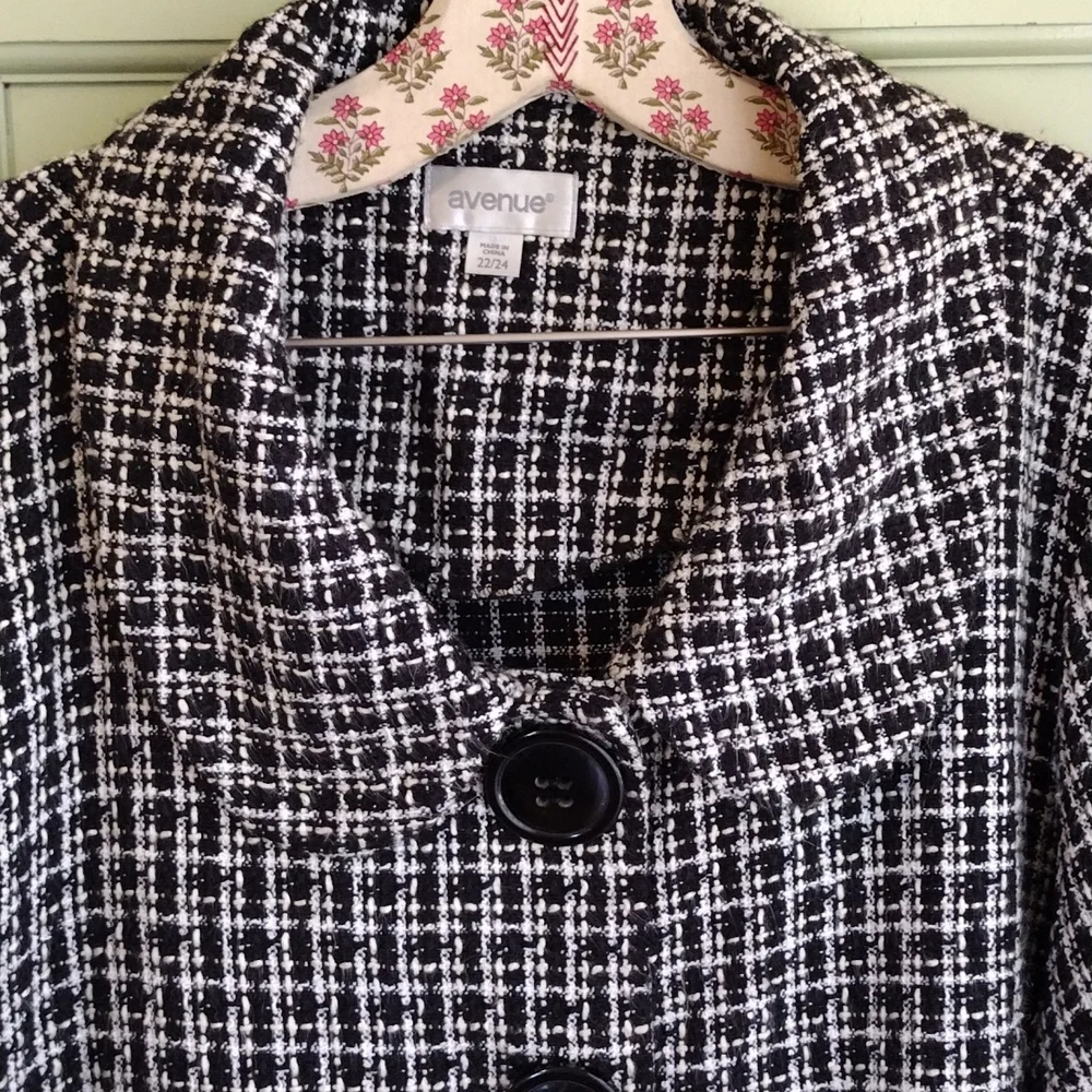 Women's Avenue 22/24 blouse jacket classic blk wht texture tweed - Picture 6 of 7